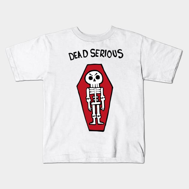 Dead Serious Skeleton In A Coffin Kids T-Shirt by Graograman